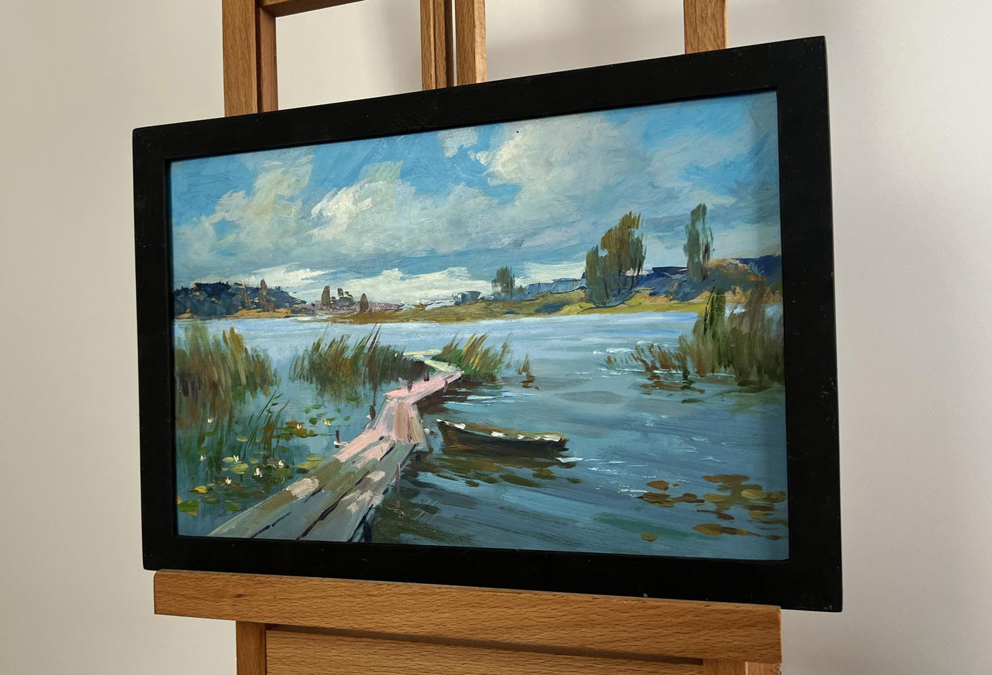 Oil painting Quiet flow of the river by Yuriy Suprunchuk lakeside scene