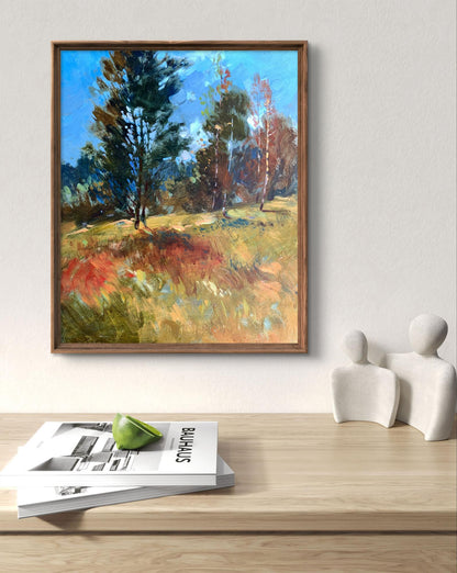 Framed impressionist oil painting Beginning of Autumn by Yuriy Suprunchuk