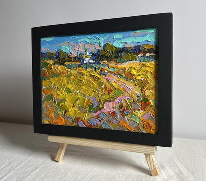 Oil painting The road leading to the village by Oleksiy Ivanyuk in black frame