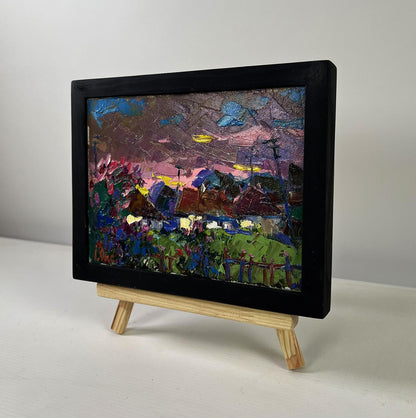 Oil painting The beam fades leaving the world by Oksana Ivanyuk in black frame