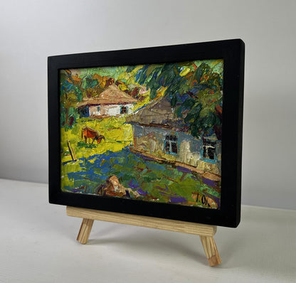 Oil painting Silence Under the Evening Sky by Oleksiy Ivanyuk in black frame