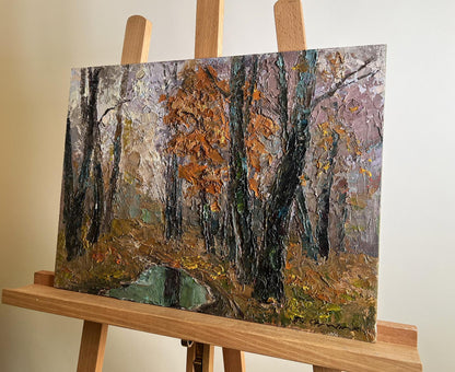 Oil painting Cloudy autumn day by Boris Serdyuk on wooden easel