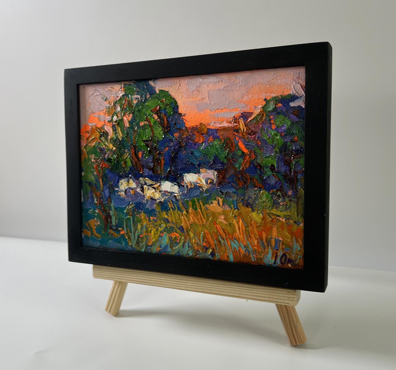 Oil painting Forest evening by Oksana Ivanyuk in black frame