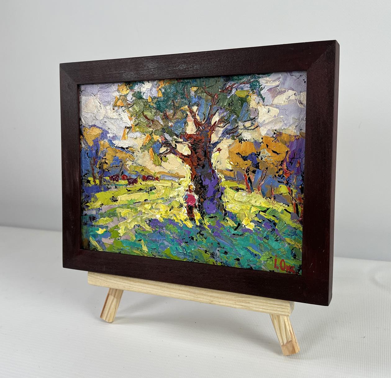 Vibrant impressionist oil painting The heat hangs over the field by Oksana Ivanyuk on wooden easel