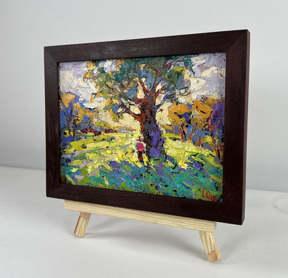 Vibrant impressionist oil painting The heat hangs over the field by Oksana Ivanyuk on wooden easel