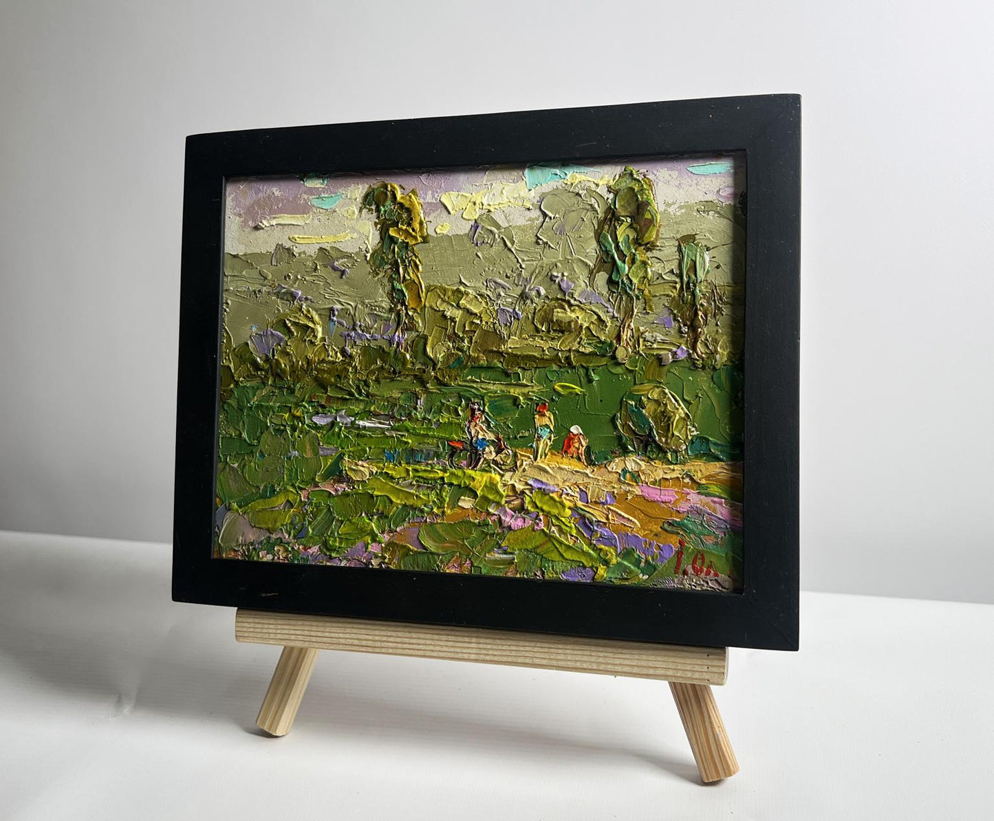 Oil painting Summer walk outside the village by Oleksiy Ivanyuk in black frame