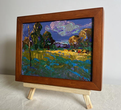 Oil painting Evening rays of the sun by Oksana Ivanyuk, vibrant landscape