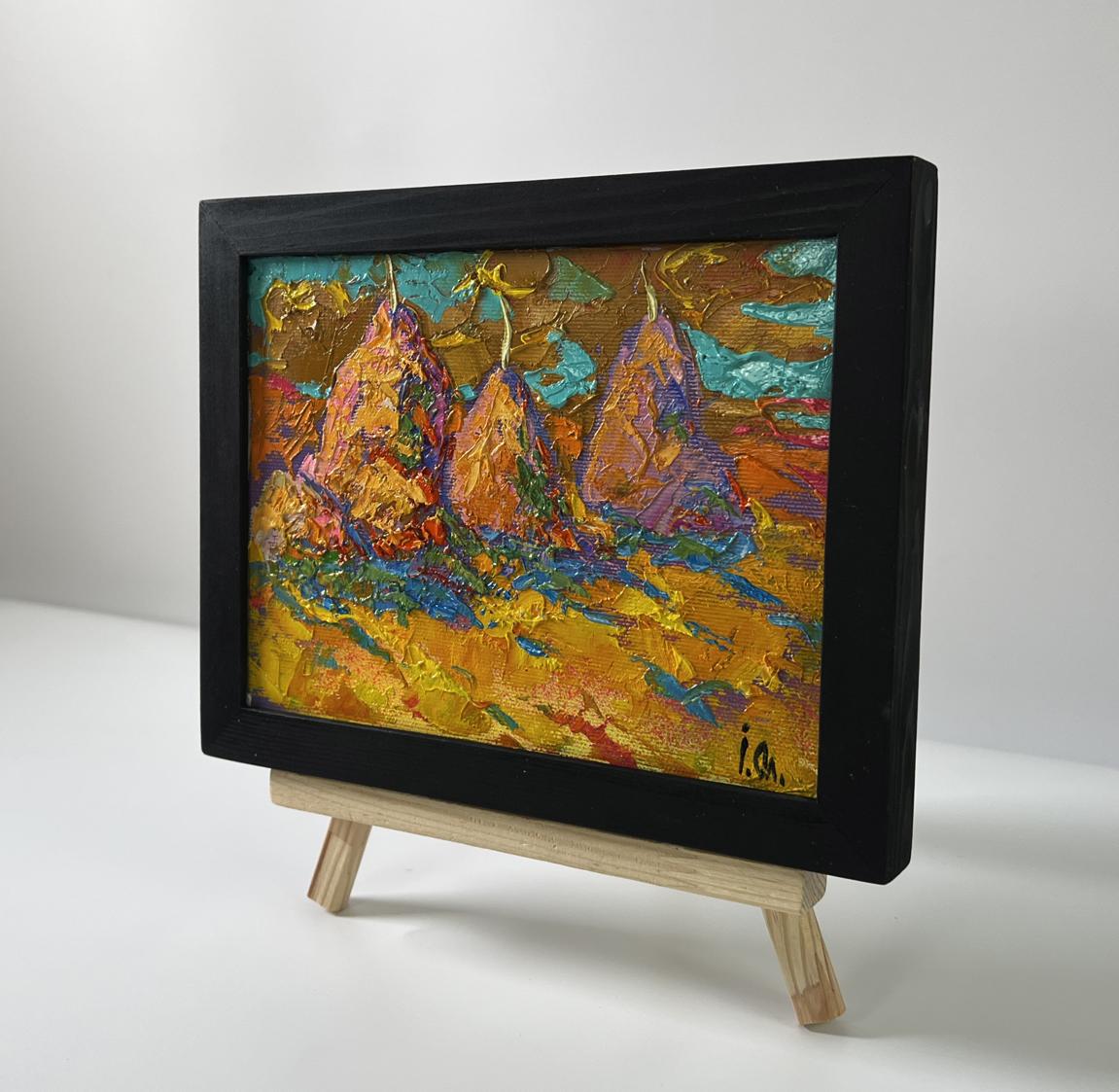 Oil painting Autumn evening fields by Oleksiy Ivanyuk in black frame