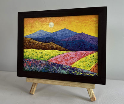 Oil painting Climbing to the top of the mountain by V. Zadorozhnya in black frame