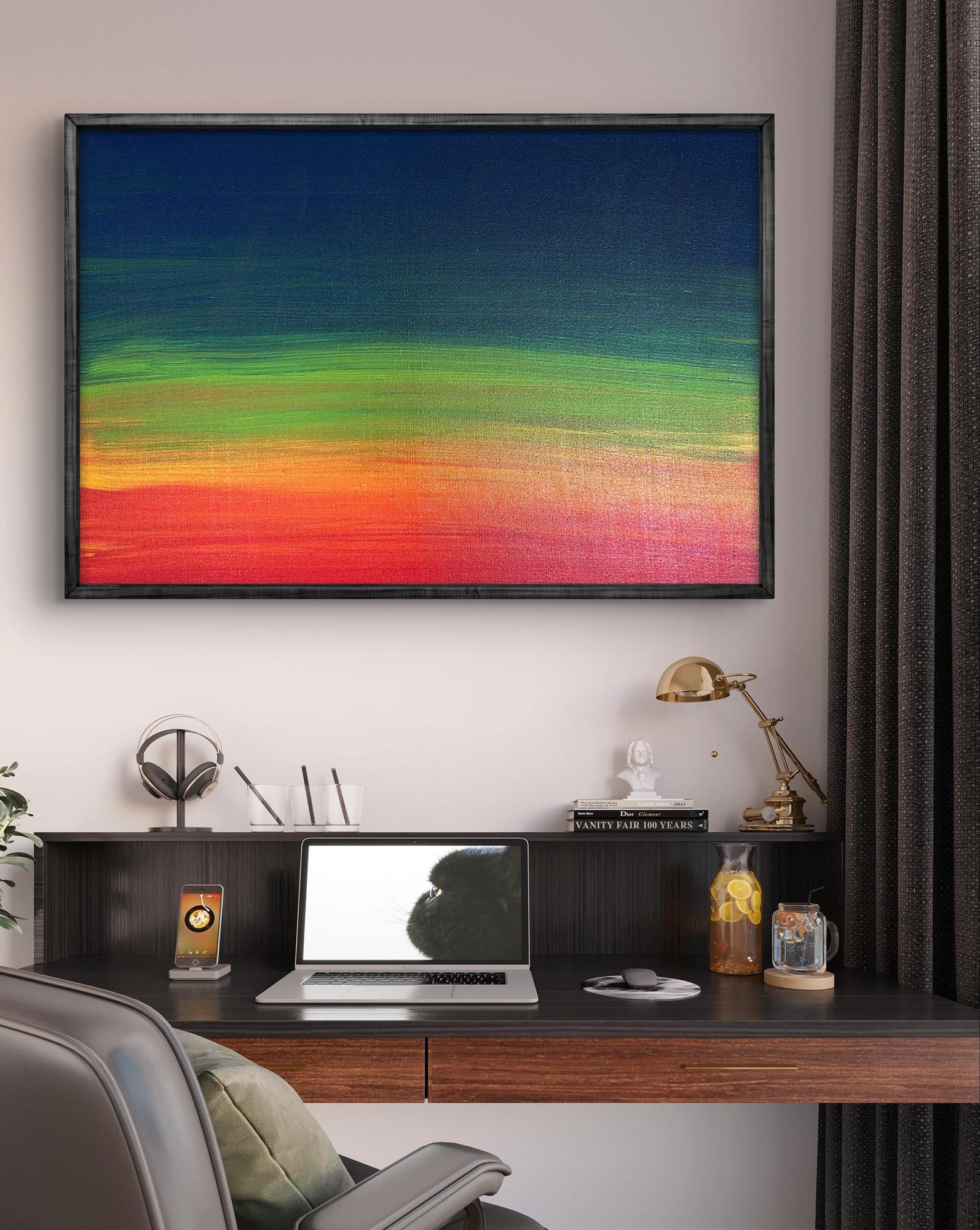 Vibrant acrylic painting Calm and focused by Olga Melezhik in black frame