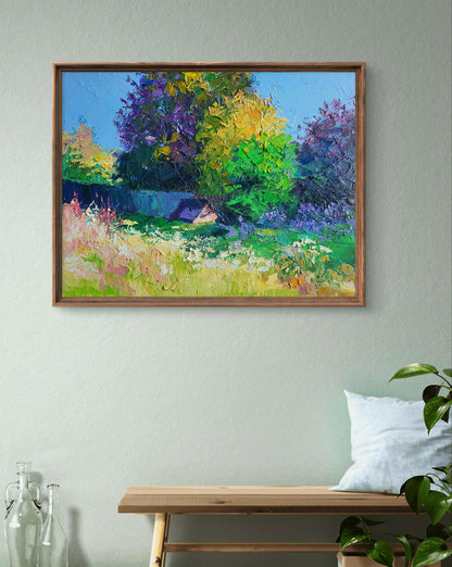 Oil painting Summer Boris Serdyuk impressionist landscape in wooden frame