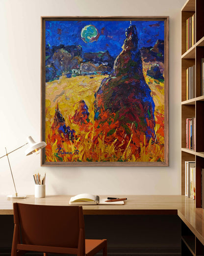 Vibrant impressionist oil painting A moment of peace by Oleksiy Ivanyuk in wooden frame