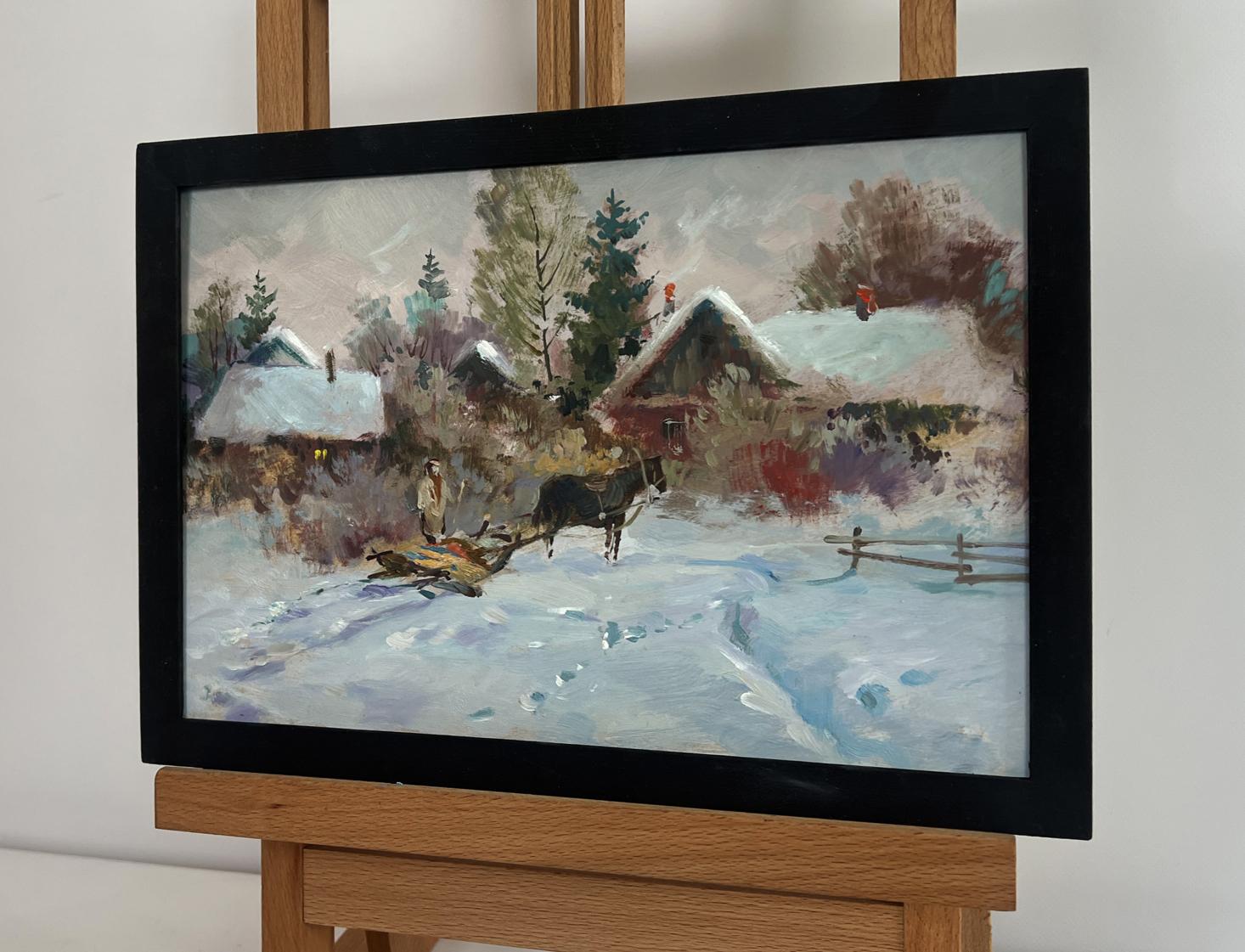 Oil painting Country winter evening by Yuriy Suprunchuk in black frame