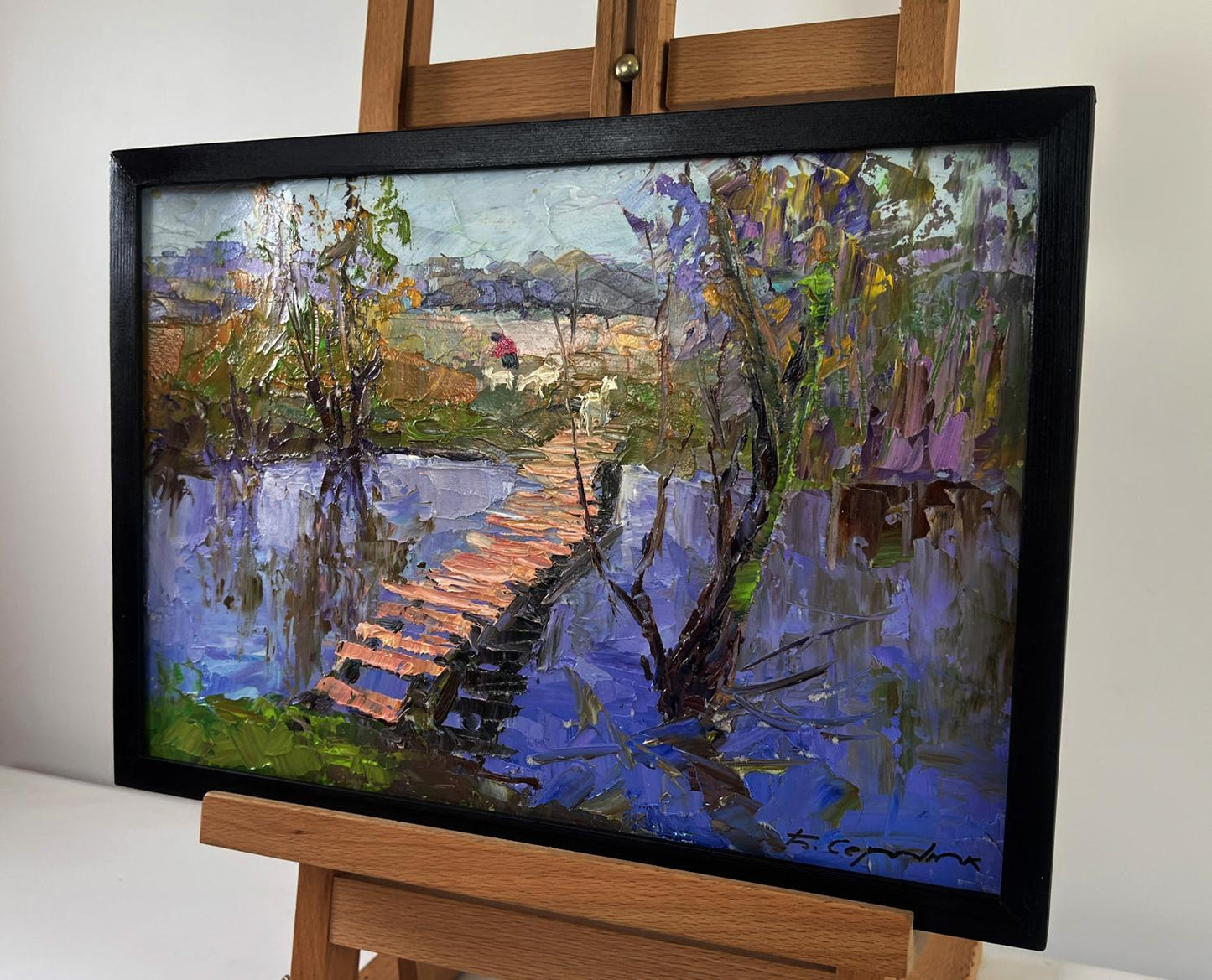Oil painting Path between two banks by Boris Serdyuk in black frame