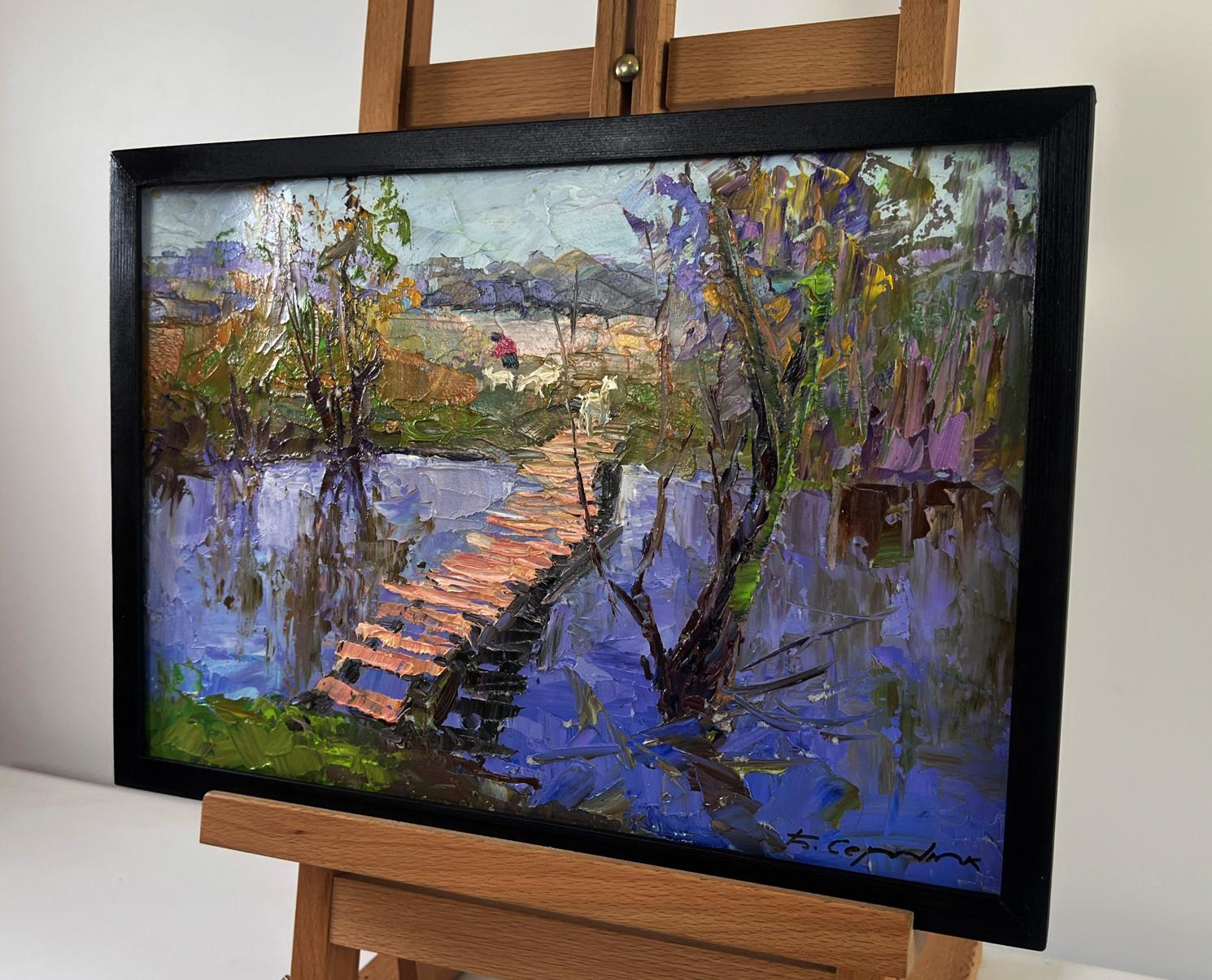 Oil painting Path between two banks by Boris Serdyuk in black frame