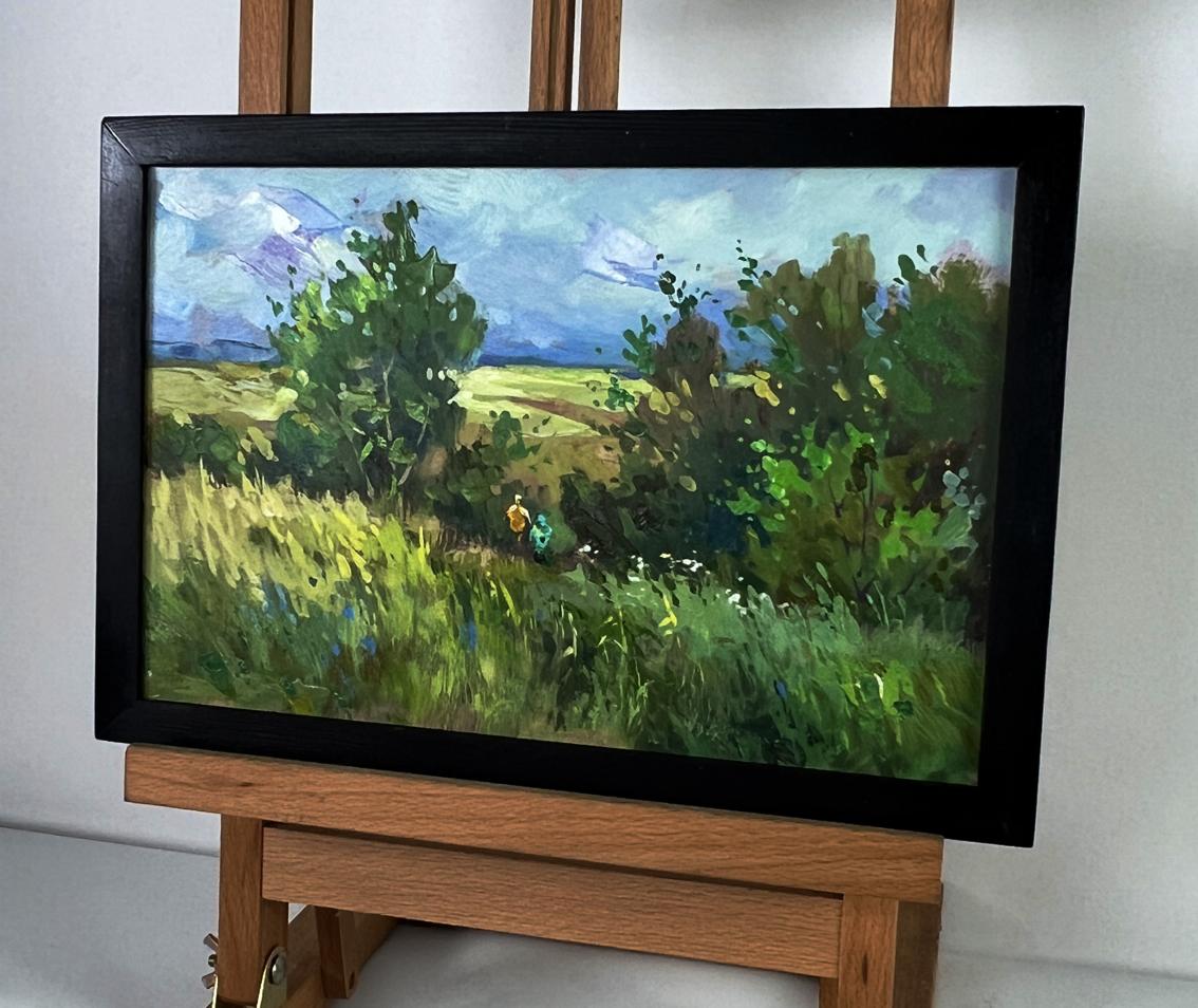 Oil painting A walk through cloudy nature by Yuriy Suprunchuk in black frame