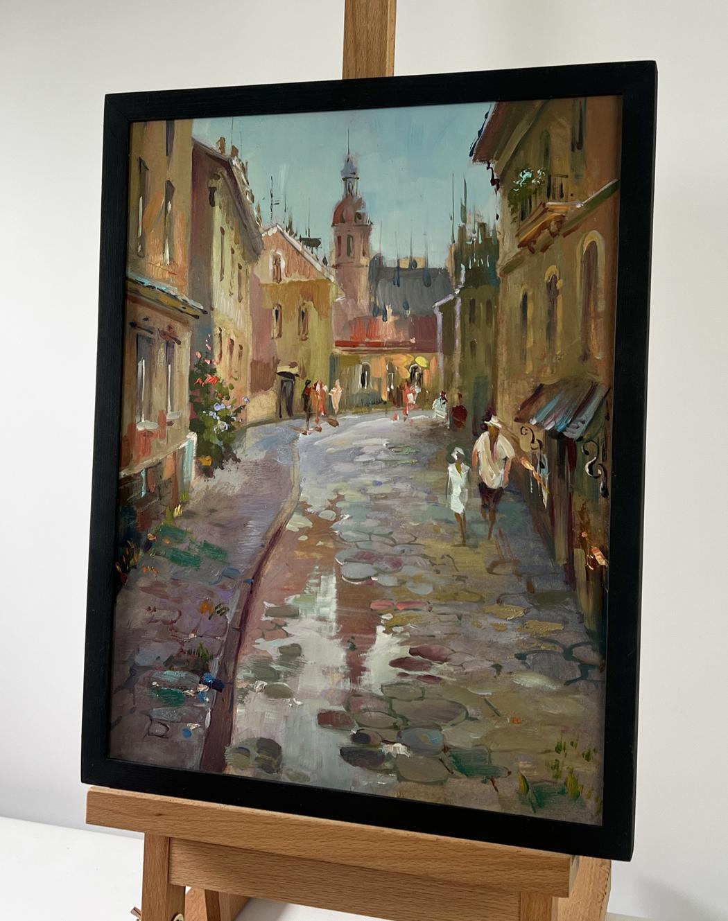 Oil painting Childhood Alley by Yuriy Suprunchuk in black frame