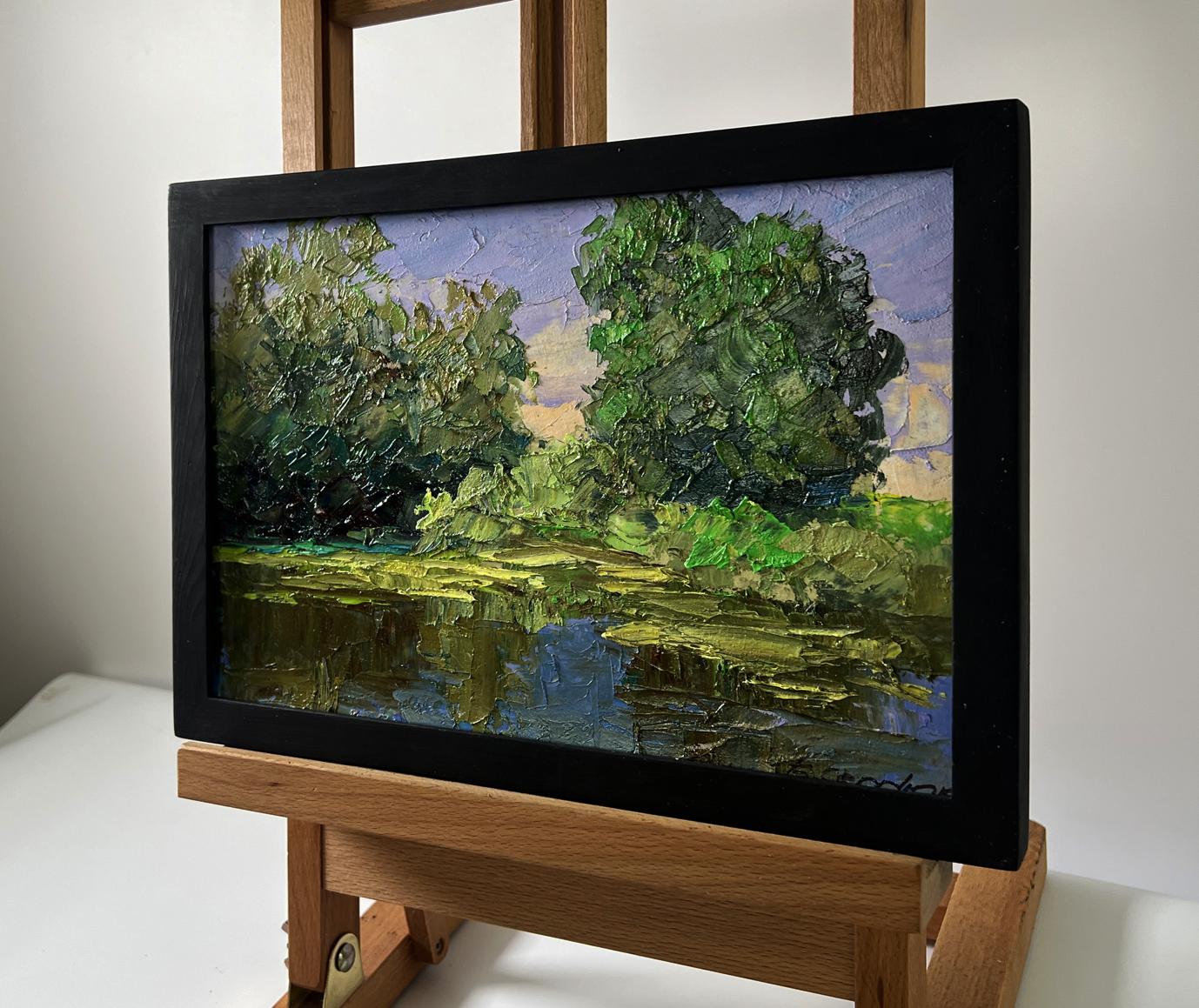 Oil painting Trees near the pond by Boris Serdyuk in black frame