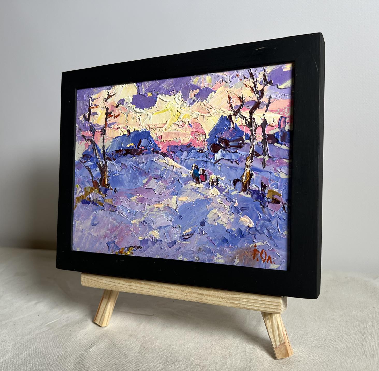Oil painting Romantic winter evening by Oleksiy Ivanyuk in black frame