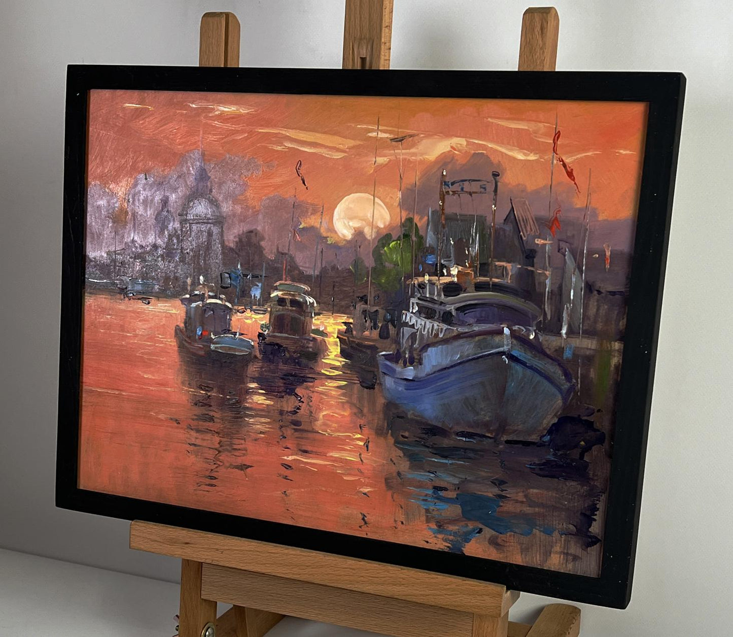 Oil painting Ferry with romantic sunset by Yuriy Suprunchuk