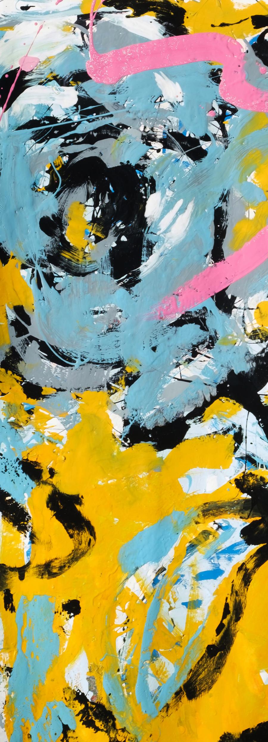 Vibrant oil painting Blue Rose by Natalia Korf-Ivaniuk in yellow cyan black pink