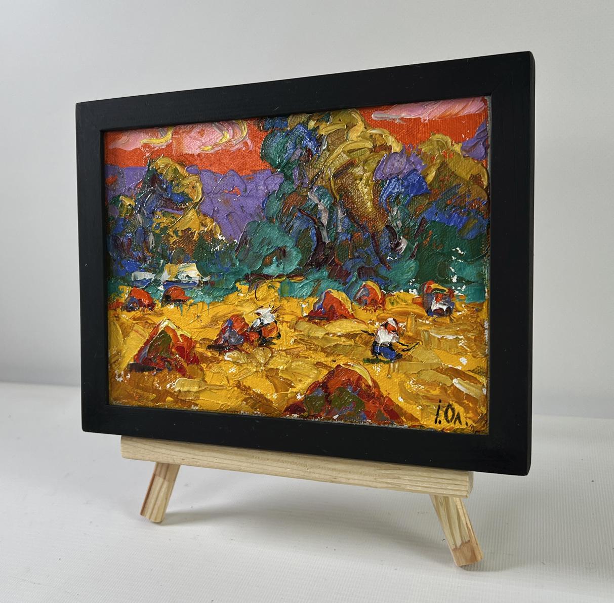 Oil painting Noon on the field by Oleksiy Ivanyuk in black frame