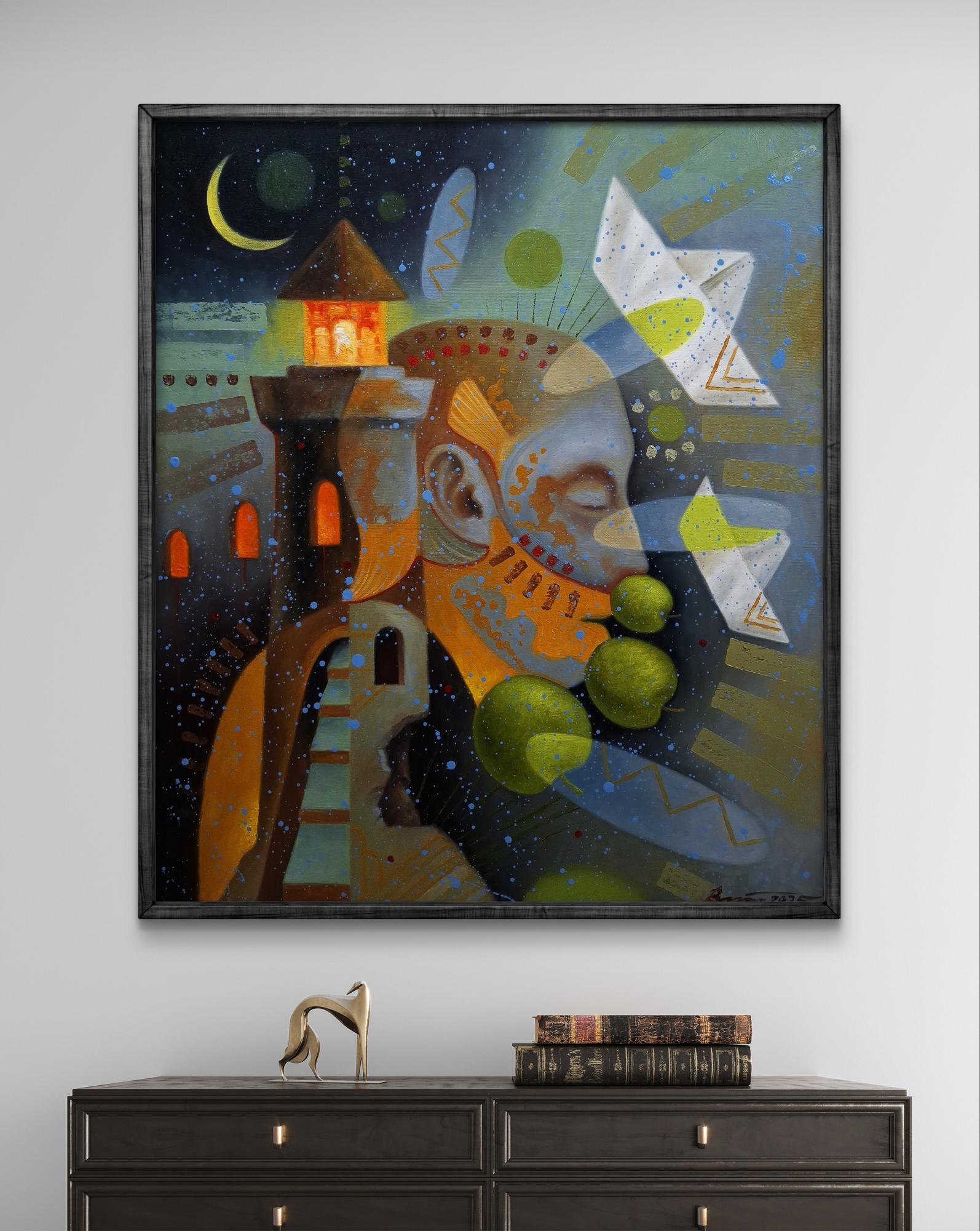 Oil painting A person sees dreams by Sergiy Voichenko in black frame
