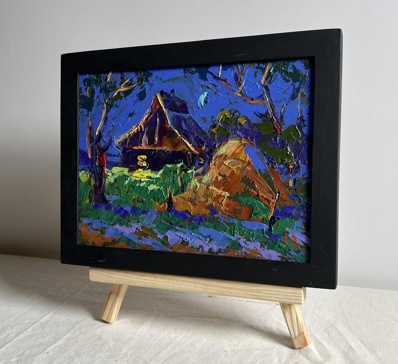 Oil painting Cozy moonlit night by Oleksiy Ivanyuk in black frame