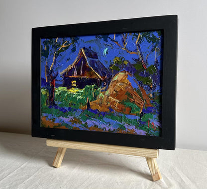 Oil painting Cozy moonlit night by Oleksiy Ivanyuk in black frame