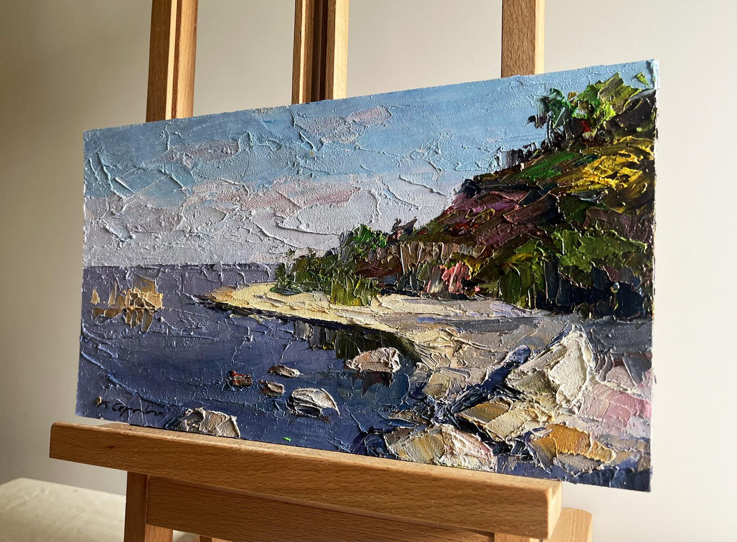 Oil painting Summer day by the shore by Boris Serdyuk coastal scene