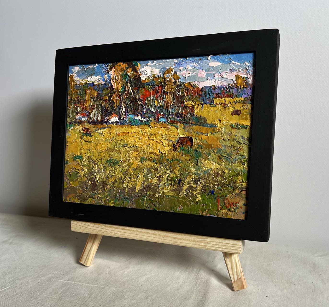 Oil painting On the yellow autumn meadows by Oksana Ivanyuk in black frame