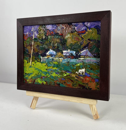 Oil painting On the Edge of the Village Time Stops by Oleksiy Ivanyuk in wooden frame