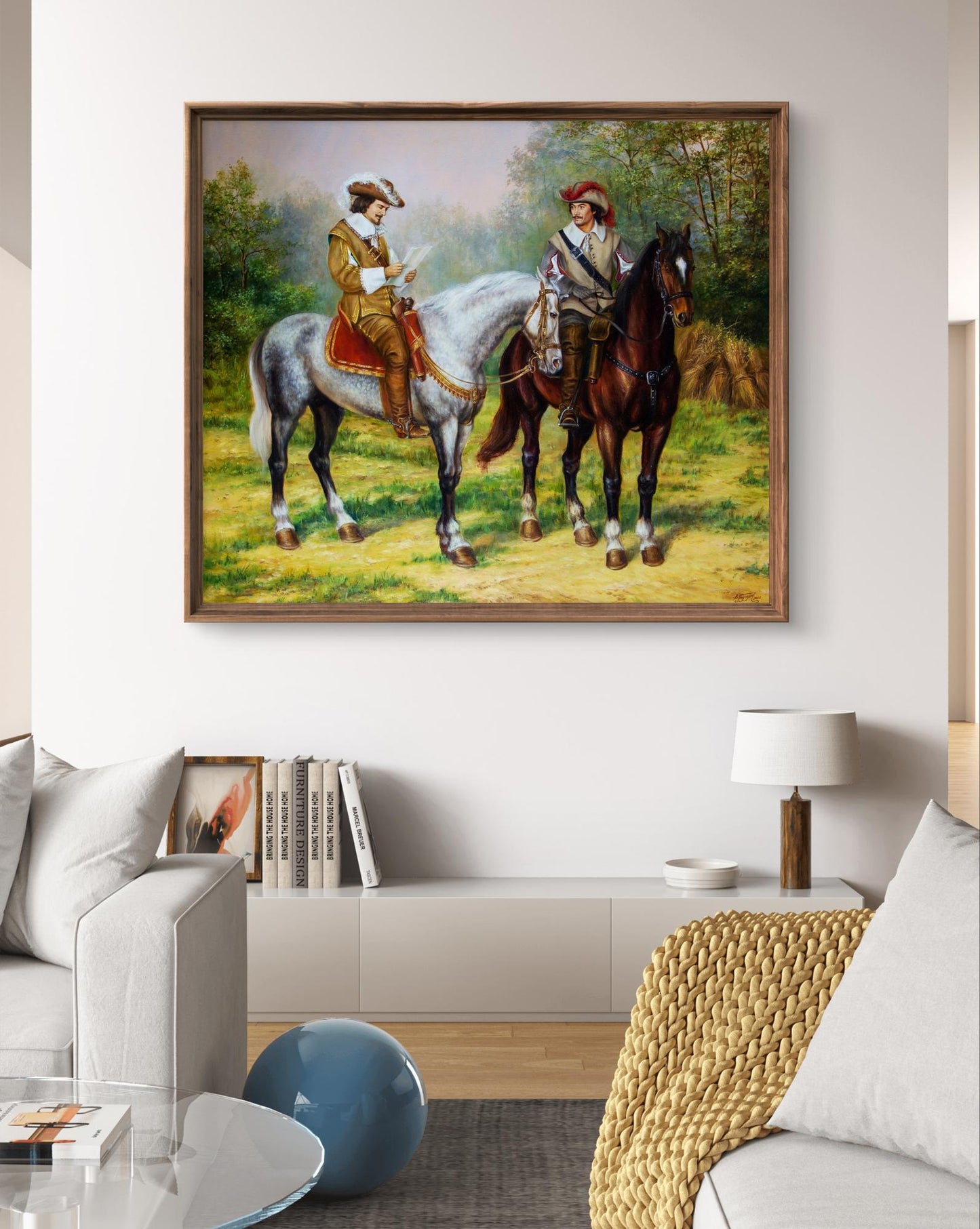 Oil painting Letter from the Queen Valeriy Bulat, 17th-century figures on horseback