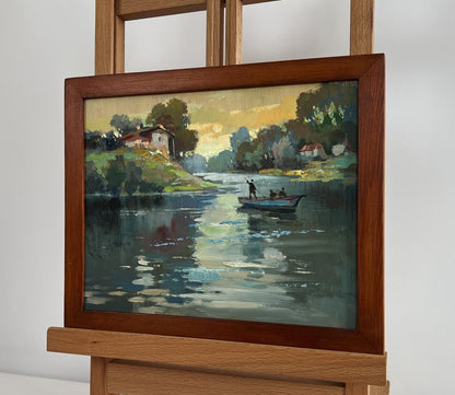 Rustic oil painting Love and the reflection of the sun by Yuriy Suprunchuk river scene
