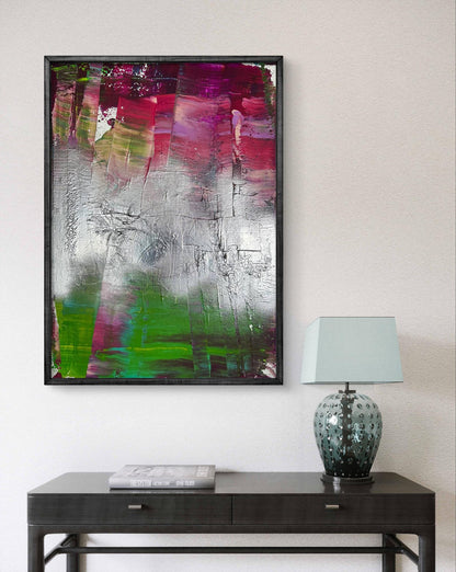 Acrylic painting Mirror of the Soul by Olga Melezhik vibrant magenta green silver