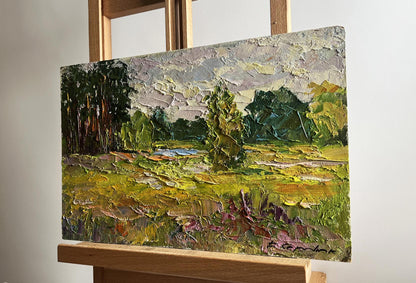 Oil painting In the summer forest by Boris Serdyuk, textured impasto landscape