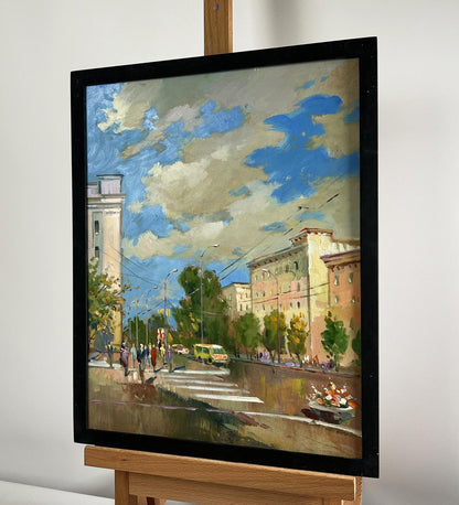 Oil painting Summer rhythm of the city by Yuriy Suprunchuk street scene
