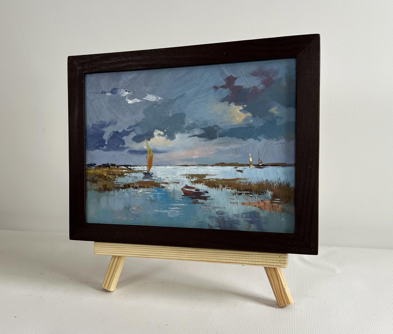 Oil painting A quiet evening by the river by Yuriy Suprunchuk in dark frame