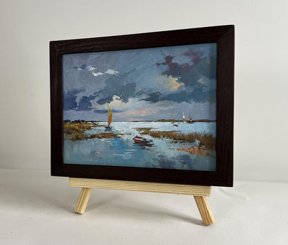 Oil painting A quiet evening by the river by Yuriy Suprunchuk in dark frame