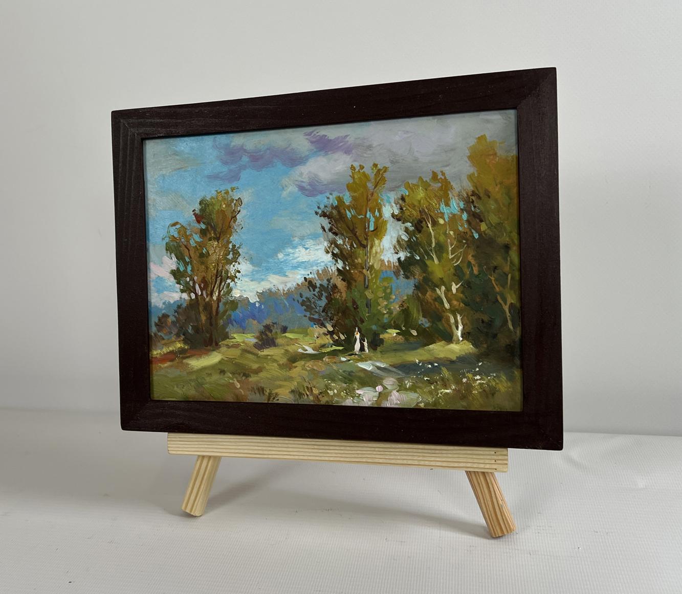 Oil painting Rain is coming by Yuriy Suprunchuk: green trees landscape