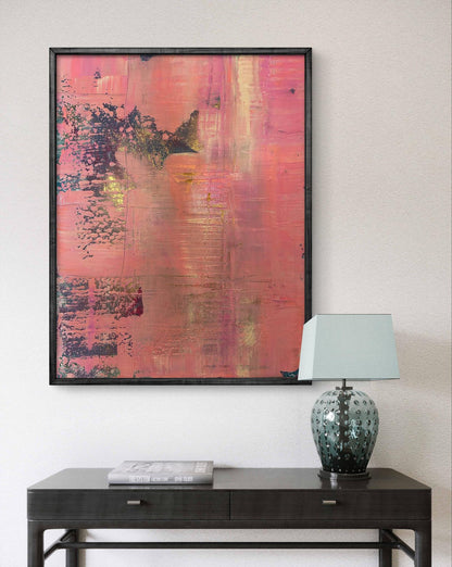 Acrylic painting Tenderness in my eyes by Olga Melezhik, pink gold abstract