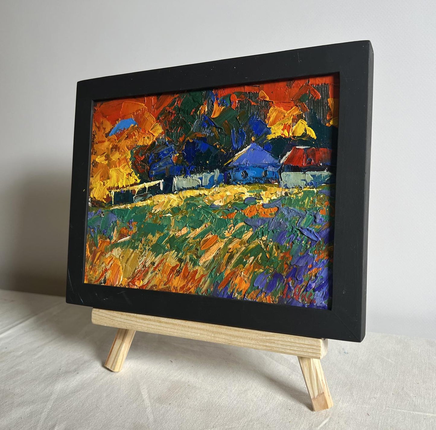 Oil painting Amazing evening sunset by Oksana Ivanyuk in black frame