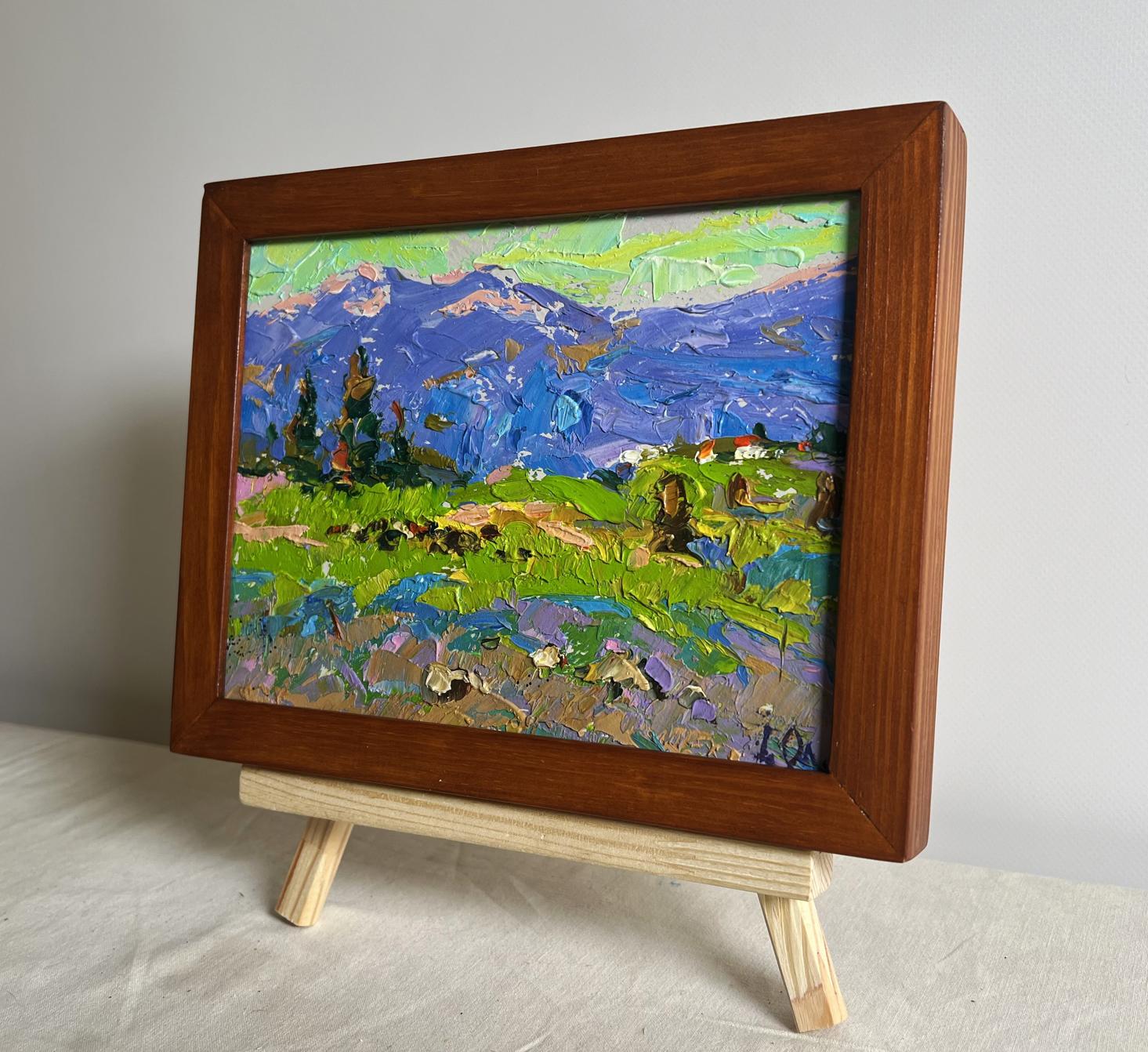 Oil painting On the mountain plains by Oleksiy Ivanyuk in wooden frame