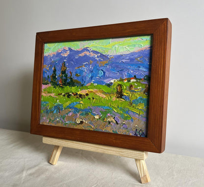 Oil painting On the mountain plains by Oleksiy Ivanyuk in wooden frame