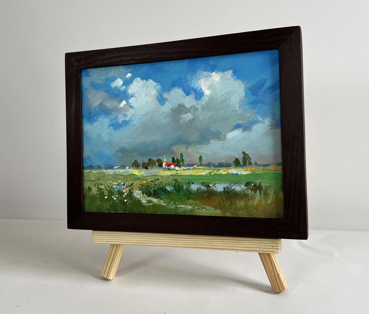 Oil painting Walk through the Meadows by Yuriy Suprunchuk in dark frame