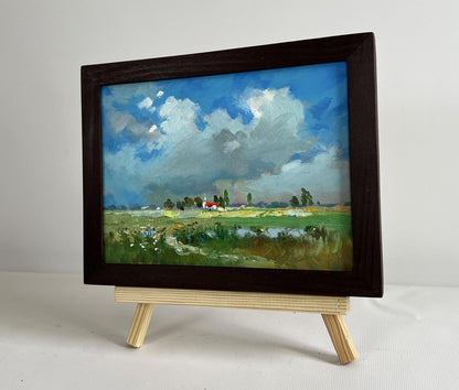 Oil painting Walk through the Meadows by Yuriy Suprunchuk in dark frame