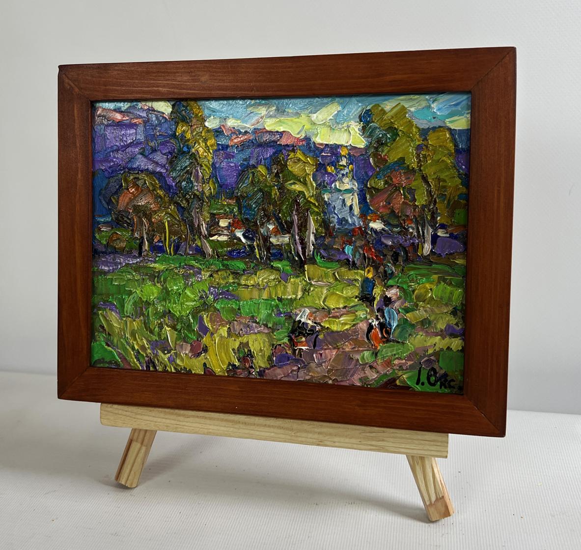 Impressionist oil painting Morning ringing of church bells by Oksana Ivanyuk in wooden frame