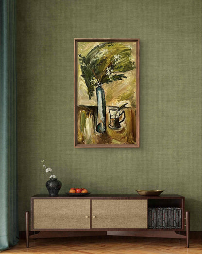 Oil painting Still life with acacia branch by Oleksandr Andreev in frame