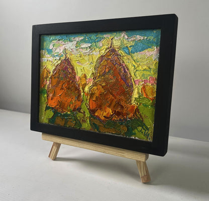Oil painting Spring peace on the outskirts by Oleksiy Ivanyuk: two orange pears