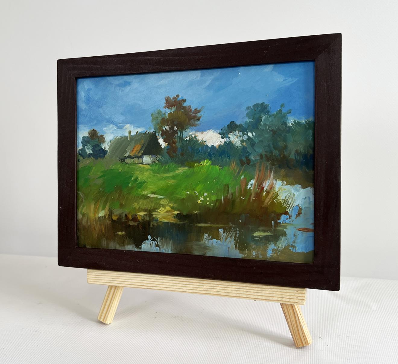 Oil painting of lonely house by river by Yuriy Suprunchuk
